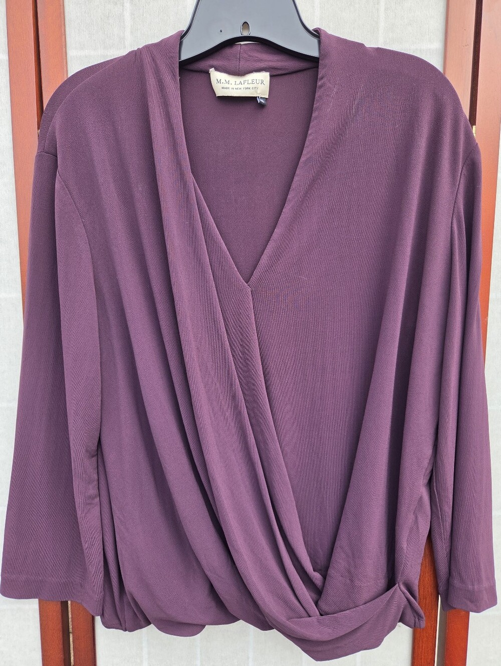 M.M. LaFleur Plum Purple Faux Wrap Long Sleeve Top XL Workwear Professional Luxe